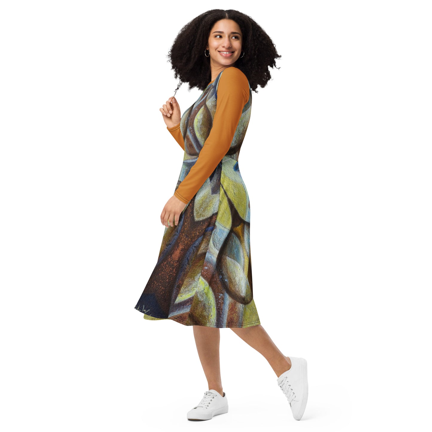 Spanish Jar Long Sleeve Midi Dress